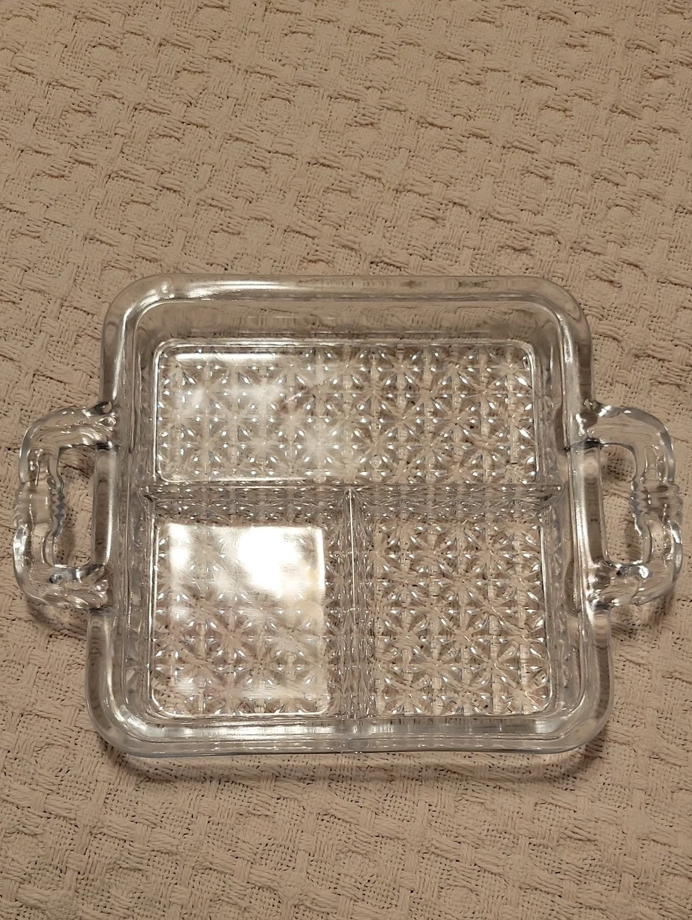 Vintage Anchor Hocking Clear Glass Divided Serving Dish with Handles